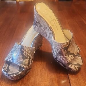 NEW Jessica Simpson Multi-Tone Snakeskin Wedge Heel Sandals, 7.5M
